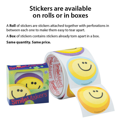 Stickers are available on rolls or in boxes